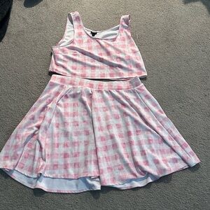 Pink and White Crop Two Piece Set